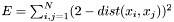 $E=\sum_{i,j=1}^N (2-dist(x_i,x_j))^2$