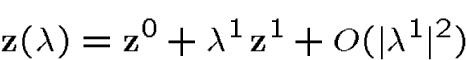 \begin{displaymath}{\bf z}(\lambda)={\bf z}^0 + \lambda^1\,{\bf z}^1 + O(\vert\lambda^1\vert^2)\end{displaymath}